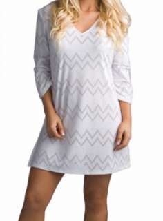 Valdi White Zig Zag Swimsuit Cover Up Tunic Dress L Large NWT $46 