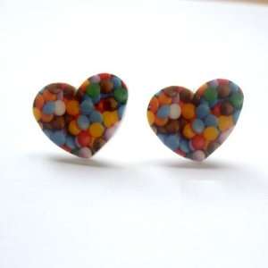  Sour Cherry Gold plated base Smarties Heart Stud Earrings 