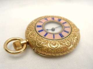 Vacheron & Constantin 18k Gold Half Hunter Pink Enamel Pocket Watch 