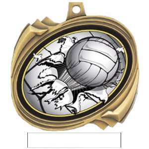   2201V GOLD/WHITE RIBBON 2.5 BUST OUT INSERT MEDAL   Custom Volleyball