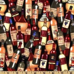 44 Wide Through The Grapevine Wine Bottles Black/Multi Fabric By The 