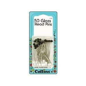  Collins Glass Head Pins 1 7/8 Blk & Wht 50pc Arts 