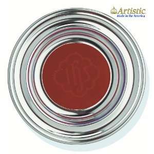 Large Artistic Anodized Aluminum Offering Plate   Silvertone   Red Pad 
