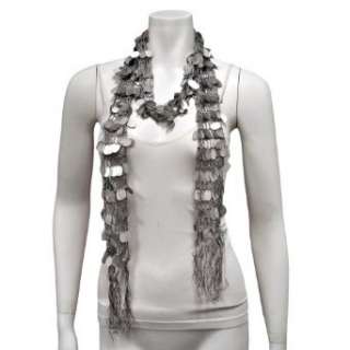   Silver Gray Shimmery Metallic Long Mesh Sequin Accent Scarf Clothing