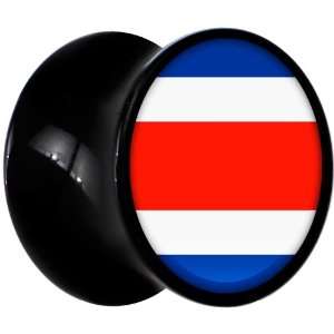  10mm Black Acrylic Costa Rica Flag Saddle Plug Jewelry