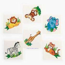 36 Zoo Animal Jungle Safari Tattoo Birthday Party Favor  