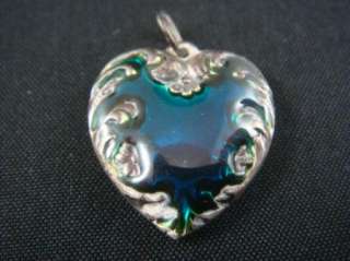 Antique Large Sterling Blue Enamel Heart Charm  