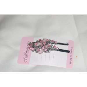   Pink 2 Jeweled 2.5 Silver Bobby Pins Hair Pins 1/2 inch wide Beauty