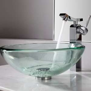    14300CH Clear 19mm thick Glass Vessel Sink and Unicus Faucet Chrome
