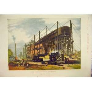    1857 Ship Building Great Eastern Stocks Stern View