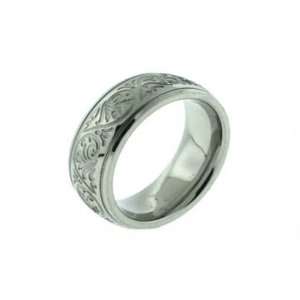  Stainless Steel Floral Engraved Ring, Size 8 Jewelry