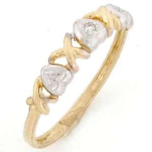    10k Solid Gold Tiny Hearts Band Natural Diamond Ring Jewelry