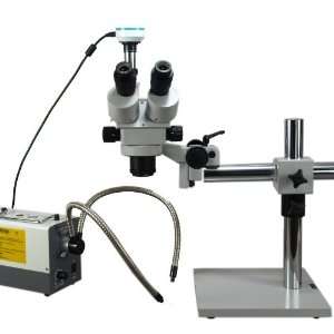 Boom Stand Stereo Microscope With Fiber Ring and Y Lights + 2.0MP USB 