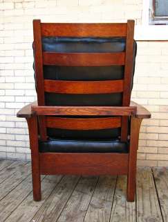 GOOD Antique L&JG STICKLEY Slatted Morris Chair MISSION Oak w1375 