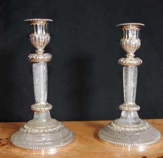 Pair Empire Rock Crystal Silver Plate Candelsticks  
