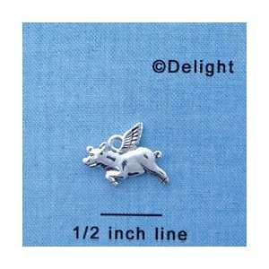  C3528 tlf   Silver Flying Pig   2 D   Silver Plated Charm 