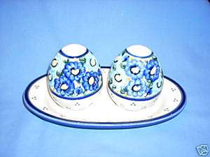 Polish Pottery Stoneware Unikat 3 pc Salt & Pepper Set  