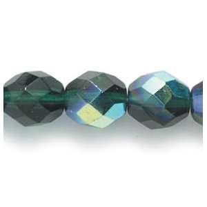   Glass Bead, Faceted Round, Deep Emerald Aurora Borealis, 125 Pack