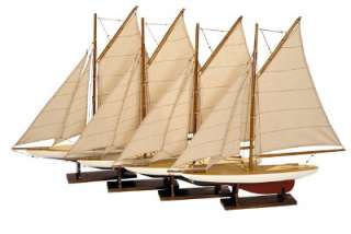 Decorative Pond Yacht Wood Sailboat Models Set of 4 New  