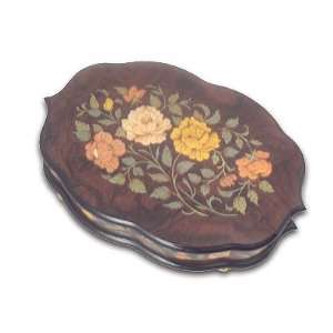 Ercolano Floral Theme Musical Jewelry Box with Unique Shape and Multi 