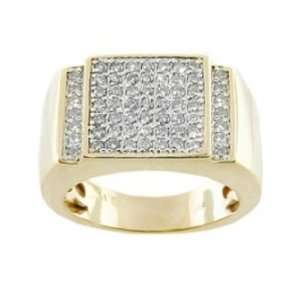  14K Yellow Gold Mens Diamond Ring Comfort Fit (1.1Cttw, H 