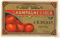 1890s J.B. Dickey Apple Cider Label Newton Kansas  