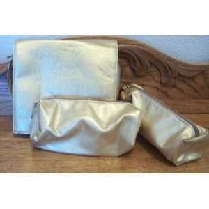  3 Piece Avon Gold Make Up Cosmetic Bags Set