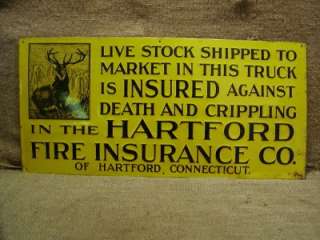 RARE Vintage Hartford Insurance Sign Antique Old Metal  