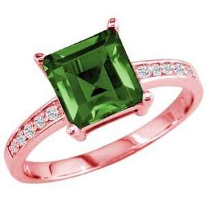  10K Rose Gold Round Square Emerald and Diamond Ring   Size 