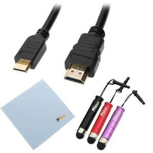  GTMax 25FT Mini HDMI Cable + 3 Pack of Mini Stylus with 3 