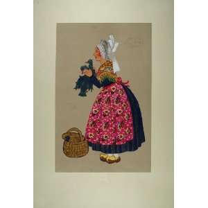 1929 Pochoir Woman Costume Chickens Parthenay France   Orig. Print 
