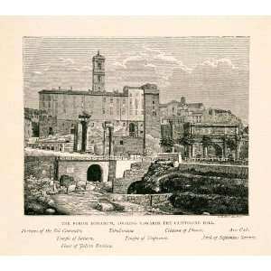  1876 Wood Engraving Roman Forum Capitoline Hill Tabularium 