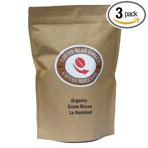 Organic Costa Rican, Whole Bean Coffee, 16 Ounce Bags (Pack of 3 