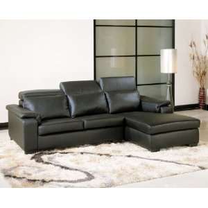  Evora Adjustable Leather Sectional with Chaise in Black By 