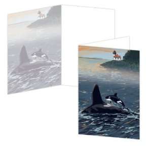 ECOeverywhere Baby Orca Jump Boxed Card Set, 12 Cards and Envelopes, 4 