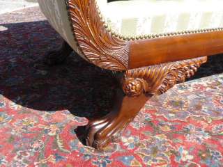 ANTIQUE MAHOGANY CARVED PAW FOOT FEDERAL STYLE DOWN SOFA COUCH  