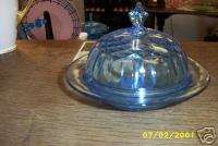 Glass Aunt Polly Blue Butter Dish  