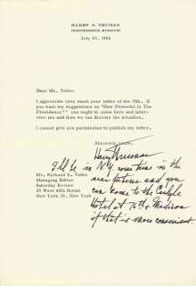 HARRY S TRUMAN   TYPED LETTER SIGNED 07/25/1962  