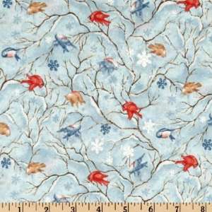  44 Wide Snow Show Snow Birds Blue/Red Fabric By The Yard 