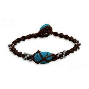   Macrame Toggle Bracelet, Turquoise Nuggets/Seed Beads, 7 inch Jewelry