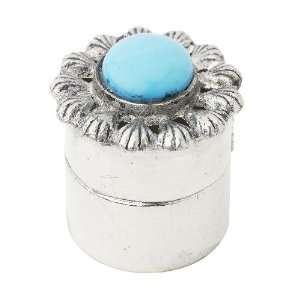   Dahl Silver Round Pill Box with Turquoise Stones