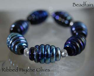 BF* Ribbed Psyche Olives * Lampwork Beads (7) SRA  