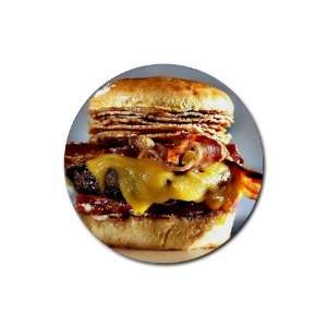  Bacon Cheeseburger Round Rubber Coaster set 4 pack Great Gift 