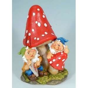 Mr + Mrs Gnome with Mushrooms 10  Garden Statue Patio 