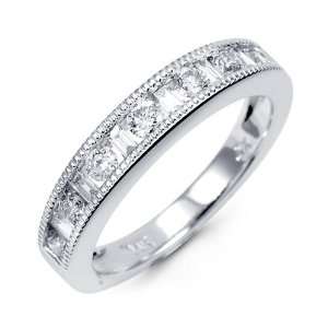 14k White Gold Baguette Round Diamond Wedding Band Ring Jewelry