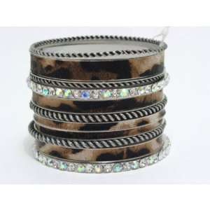 Silver Tone Bangles with Black Engraving and Diamond Like Accents