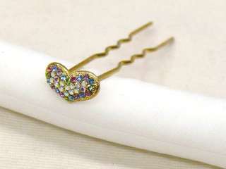 Gold Kanzashi (Hairpin) w/Heart Glass Beads V530  