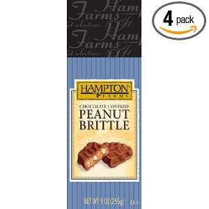 Hampton Farms Chocolate Peanut Brittle, 9 Ounce Boxes (Pack of 4)