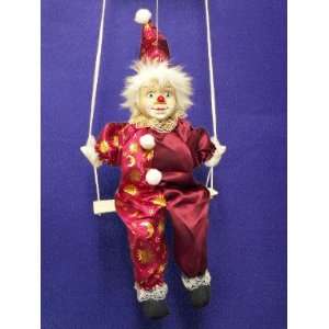  PORCELAIN Collectible Clown Doll on Swing Gold Celestial 