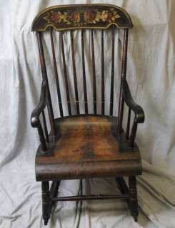 L551 ANTIQUE AMERICAN HITCHCOCK PAINTED AND STENCILED ROCKING CHAIR 